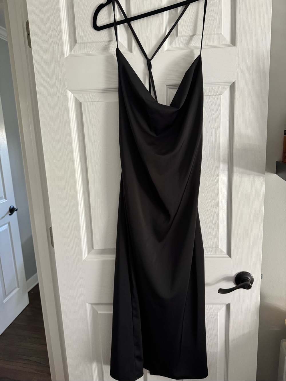 Black Slip Midi Dress with Cowl Neck